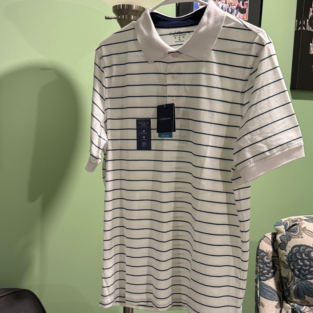Croft & Barrow Men's Polo Shirt in White with Blue/Green Stripes